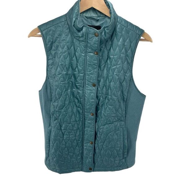 Talbots Womens Quilted Puffer Jacket Vest Lined Full Zip Snap Button Blue Medium - Picture 2 of 14